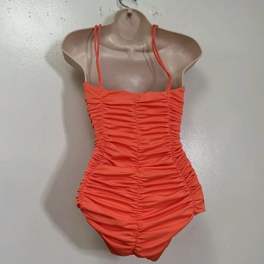 MICHAEL KORS RUCHED ORANGE ONEPIECE SWIMSUIT SIZE‎ 6